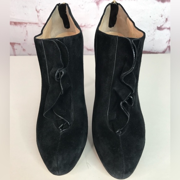 VALENTINO GARAVANI Suede Ruffle Ankle Booties Black Suede Heels SIZE 39 EU - Picture 6 of 16